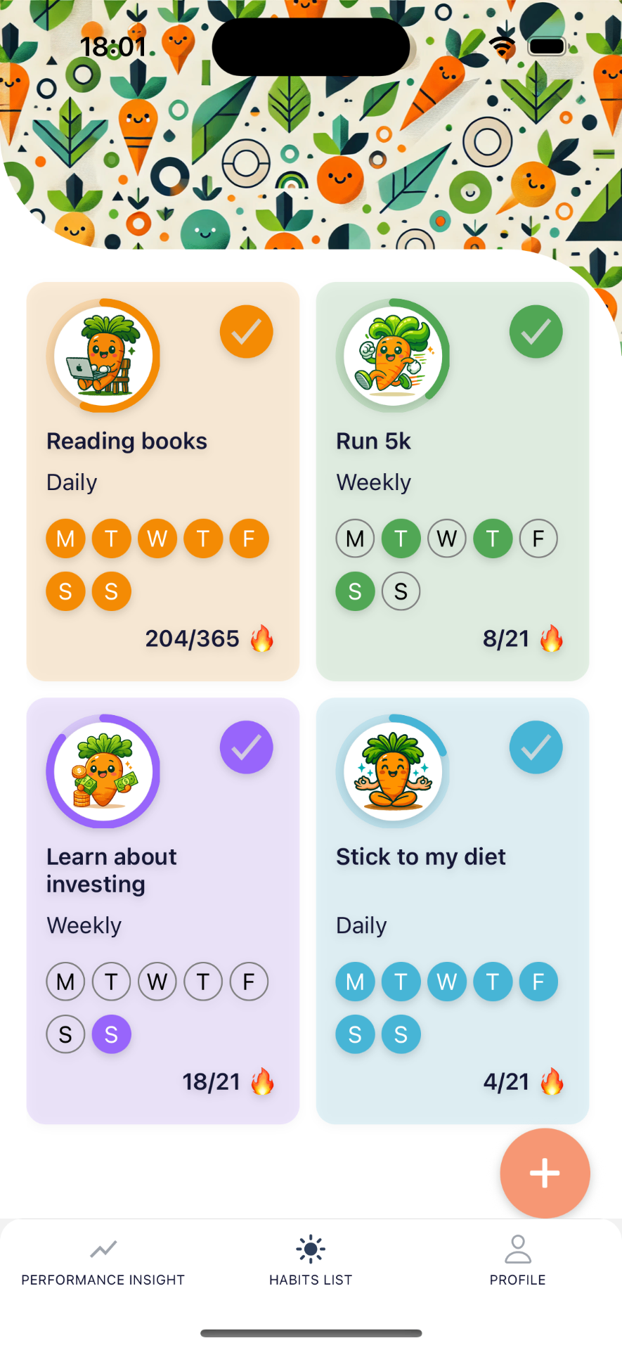 Capture d'écran de l'application HabitSprout affichant la liste des habitudes